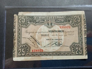 Billete 25 Pesetas 1937 Banco de España Emitido en Bilbao Guerra Civil BC- - Imagen 1 de 2