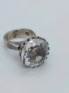 Vintage BeH BENGT HALLBERG Sterling Silver Rock Crystal Ring Size 5.5 - Picture 1 of 12