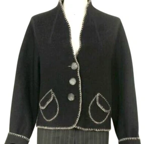 August Silk Sweater Women's Medium 100% Wool Sportswear Black 3 Button 2 Pocket - Picture 1 of 6