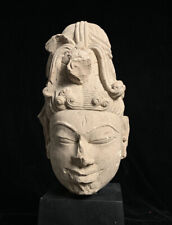 Authentic ancient fine buff sandstone head of a deity (Vishnu?) 10th-12th c