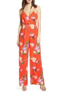 Astr orange floral chiffon jumpsuit, wide leg, v neck, size M - Bild 1 von 8