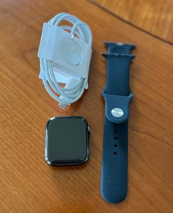 Apple Watch Series 6 44mm Graphite Stainless Steel Case with Blue Sport Band - Picture 1 of 6