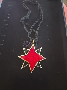 VINTAGE YSL YVES SAINT LAURENT PENDANT NECKLACE LARGE Black Red STAR  BLACK CORD - Picture 1 of 6