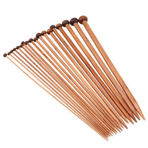 36X 25cm Smooth Carbonized Bamboo Single Pointed Knitting Needles 18 Sizes Tool
