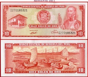 PERÚ' 10 SOLES DE ORO 9 9 1971 - Agujero - P 100b UNC envío gratuito desde 100 $ - Imagen 1 de 6