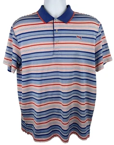 Puma Dry Cell Men's Blue Red White Striped Short Sleeve Golf Polo Shirt Size L - Picture 1 of 7