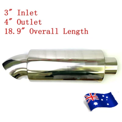 Heavy Duty 3" Inlet 4" Outlet Polished Tip Exhaust Muffler Cannon 480mm Length - image 1 of 4