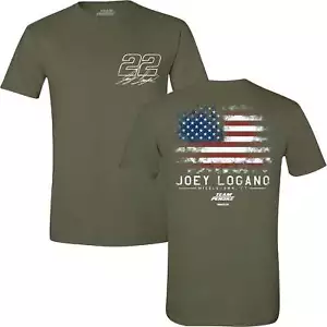 Joey Logano 2025 Military Green #22 Patriotic Flag T-Shirt - Picture 1 of 3