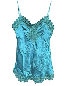 Y2K anni 90 babydoll cami top seta donna pizzo orlo paillettes fata civetta turchese - Foto 1 di 5