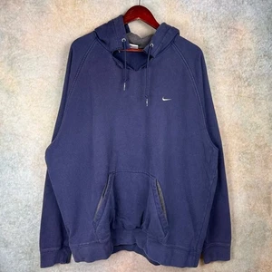 VTG Y2K Nike Logo Hoodie Sweatshirt Mens Sz XXL Navy Blue Mini swoosh Pullover - Picture 1 of 8