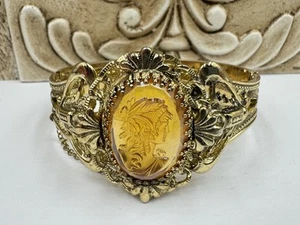 Whiting & Davis OUTSTANDING RARE INTAGLIO CAMEO Hinged Clamper Bracelet Sz 6.5 - Picture 1 of 7
