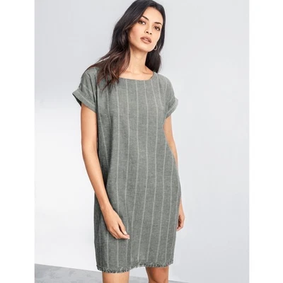 Vestido Eileen Fisher Algodón Orgánico Cáñamo Cambio L Gris Rayas Bolsillos Lagenlook Foto 1 de 4