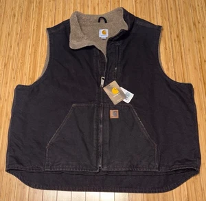 Carhartt Sherpa-gefütterte Mock-Neck Weste "Dark Brown" V33 DKB Herren 2XL Neu mit Etikett - Bild 1 von 12