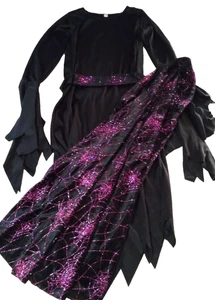 Spirit Halloween Girls Witch Dress Spiderweb W Removable Cape Purple Velvet Sz M - Picture 1 of 9