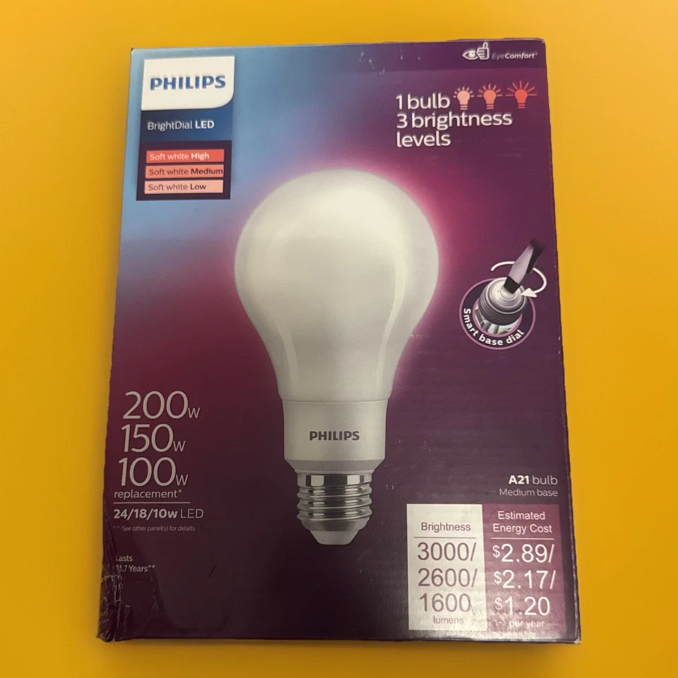 Philips BrightDial 200/150/100W Equivalent Soft White A21 Medium LED Light Bulb - Image 1 of 4