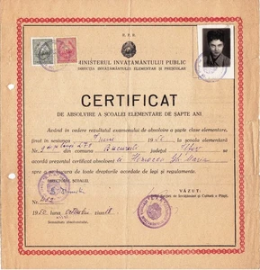 Romania, 1950, Vintage Graduation Certificate / Diploma - School No. 9 Bucuresti - Picture 1 of 2