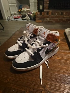 Nike Air Jordan 1 Mid SE Floral White/Black-Starfish GS Size 6.5Y DQ8390 100 - Picture 1 of 8