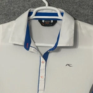 KJUS Women's Brora Polo Shirt Size Medium White Blue Golf Athletic TopStretch - Picture 1 of 8