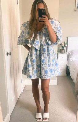 ASOS женщин синий цветочный печать мини-платье v-образным вырезом RRP £85 - Изображение 1 из 4