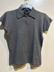 Express Woman’s Gray Short Sleeved Stretch Polo Size M Medium - Picture 1 of 3