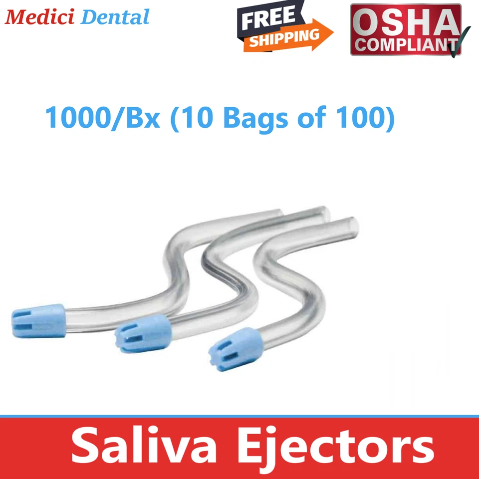 1000/Bx Eyectores de saliva desechables dentales, puntas de succión evacuador transparente/azul EE. UU. Foto 1 de 3