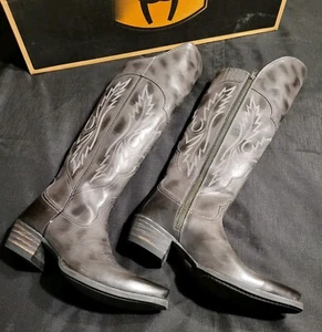 BNIB Sz 9 Old West Black Ariat 17" Tall Zip Up Leather Boots X Toe ships free - Picture 1 of 13