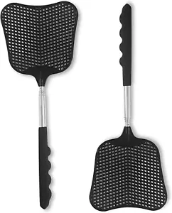 Fly Swatters 2 Pack, Durable Telescopic Stainless Steel Handle, Heavy Duty Black - Picture 1 of 7
