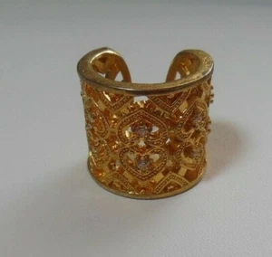 Vintage 925 Vermeil Open Works Filigree Ring Rhinestones, Hearts Size 7.5 - Picture 1 of 7