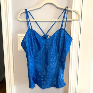 Camiseta sin mangas vintage Victoria's Secret etiqueta dorada mediana azul floral - Imagen 1 de 6
