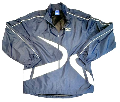 Chaqueta cortavientos Mizuno para mujer grande ventilada cremallera completa calentamiento cuello falso azul Foto 1 de 4