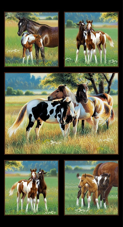 Pasture Buddies ~ Horse, Foal ~ Quilt Panel ~ Elizabeth Studios Fabric Panel - Image 1 of 1