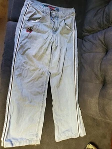 90's Vtg Side Stripe JNCO SKUNK Blue Denim Wide Leg Jeans Men 16 Waist 42 Length - Picture 1 of 11