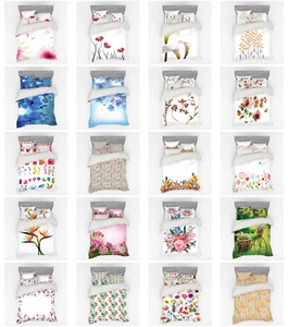 Ambesonne Flower Art Bedding Set Duvet Cover Sham Fitted Sheet in 3 Sizes - Picture 1 of 244