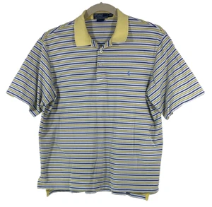Polo Ralph Lauren Pique Mesh Blue Yellow Stripe Sh/Sleeve Polo Shirt Golf Fit L - Picture 1 of 7