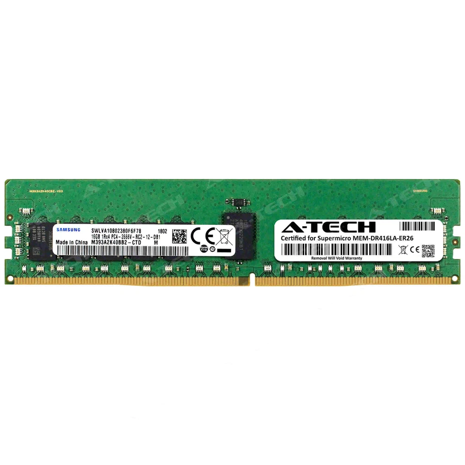 16GB PC4-21300 RDIMM Supermicro MEM-DR416LA-ER26 Samsung Equivalent Memory RAM - Image 1 of 2
