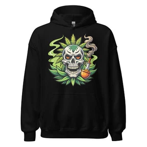 FELPA CON CAPPUCCIO TESCHIO BONG MARIJUANA - Foto 1 di 6