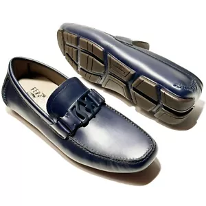 Ferragamo Penny PETER Gancini Loafers Blue Calf Leather Men's Drivers Slip-on - Picture 1 of 5