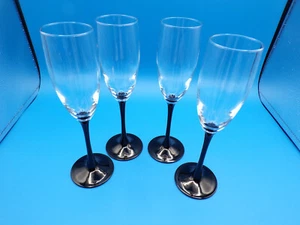 4 Vintage Crystal Champagne Flute Wine Glass Elegant Black Stem 8-3/4" FranceD25 - Picture 1 of 8