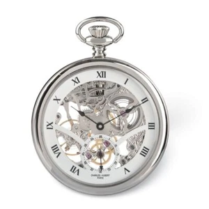 Charles Hubert Stainless Steel Open Face Mechanical Pocket Watch Gift for Her - Picture 1 of 4