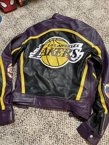 NBA Los Angeles Lakers Jeff Hamilton Motorcycle Leather Jacket Sz M Straps Women - Picture 1 of 11
