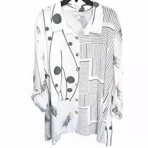 Northstyle Women's 2X XXL Button Up Tunic Top White Art to Wear Artsy Casual - Picture 1 of 11