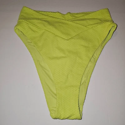 American Eagle Aerie Crossover High Cut Cheeky Bikini Bottom MEDIUM Lime Green - Imagem 1 de 2