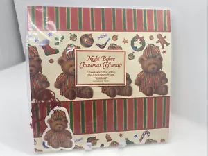 Avon Night Before Christmas Wrapping Paper 2 Flat Sheets Vintage Stripes Bears - Picture 1 of 5