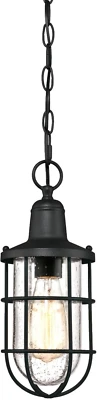 6334800 Crestview One-Light Outdoor Pendant, Textured Black Finish with Clear Se - Image 1 of 4