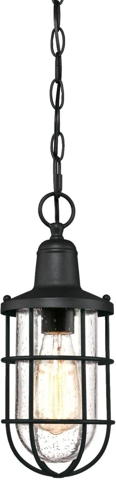 6334800 Crestview One-Light Outdoor Pendant Textured Black Finish with Clear Se
