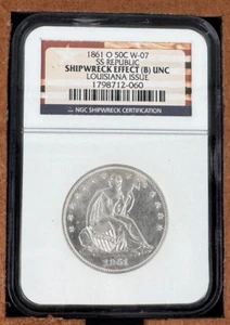1861 O NGC Half Dollar SS Republic Shipwreck Effect W/Box, Certificate & CD - Picture 1 of 5
