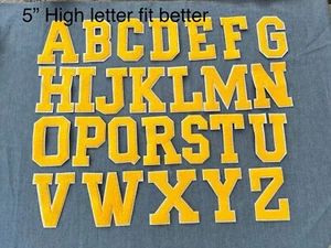5" Large Embroidered Gold Varsity Letter Iron-on Patch For Jacket/Uniform/Jersey - Picture 1 of 3