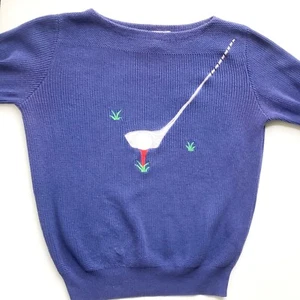 Northern Isles VTG Cotton Sweater sz L Golf Club Tee Off Applique Blue USA - Picture 1 of 10