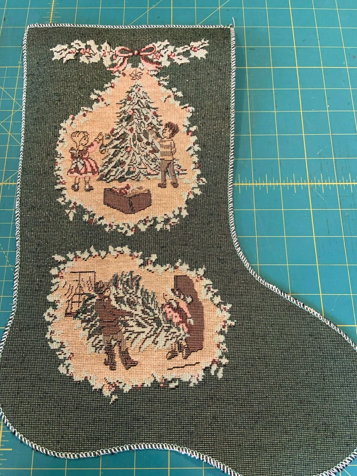 16" Green "Family" Christmas Stocking Tapestry Fabric - Image 1 of 1