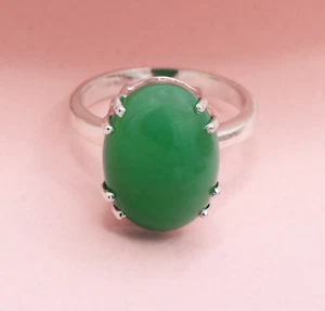 925 Argento Sterling Solitario Naturale Ovale Verde Onice Fede Nuziale Misura 7 - Foto 1 di 7